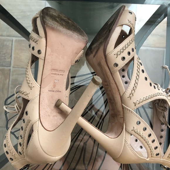 Miu Miu High Heels Sandals Leather Lace Up - Picture 6 of 8